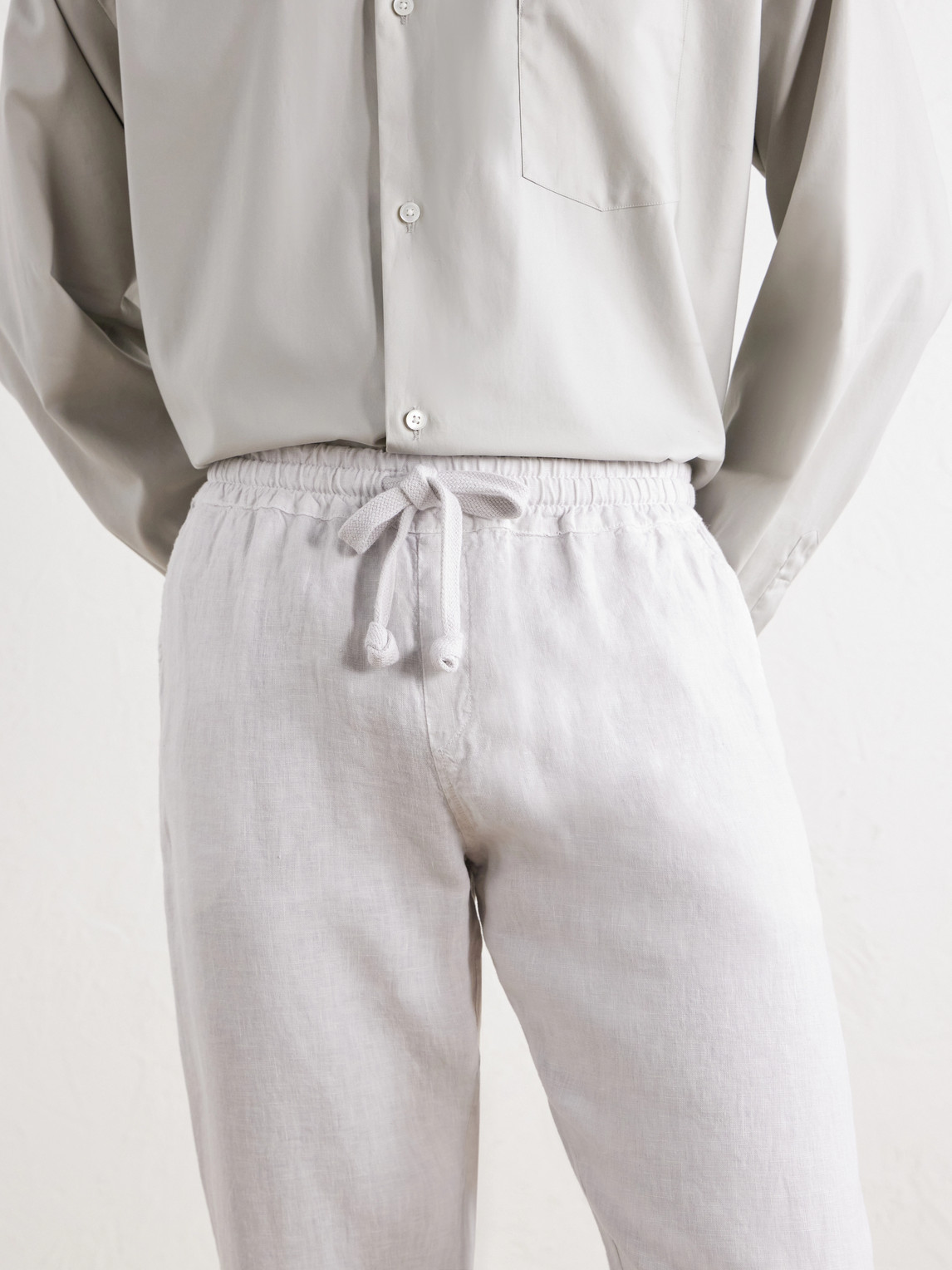Straight-Leg Linen Drawstring Trousers