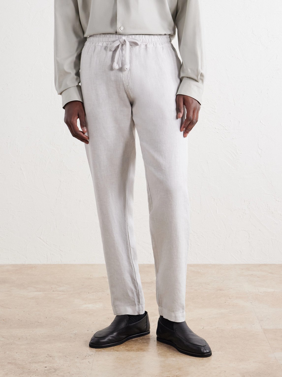Straight-Leg Linen Drawstring Trousers