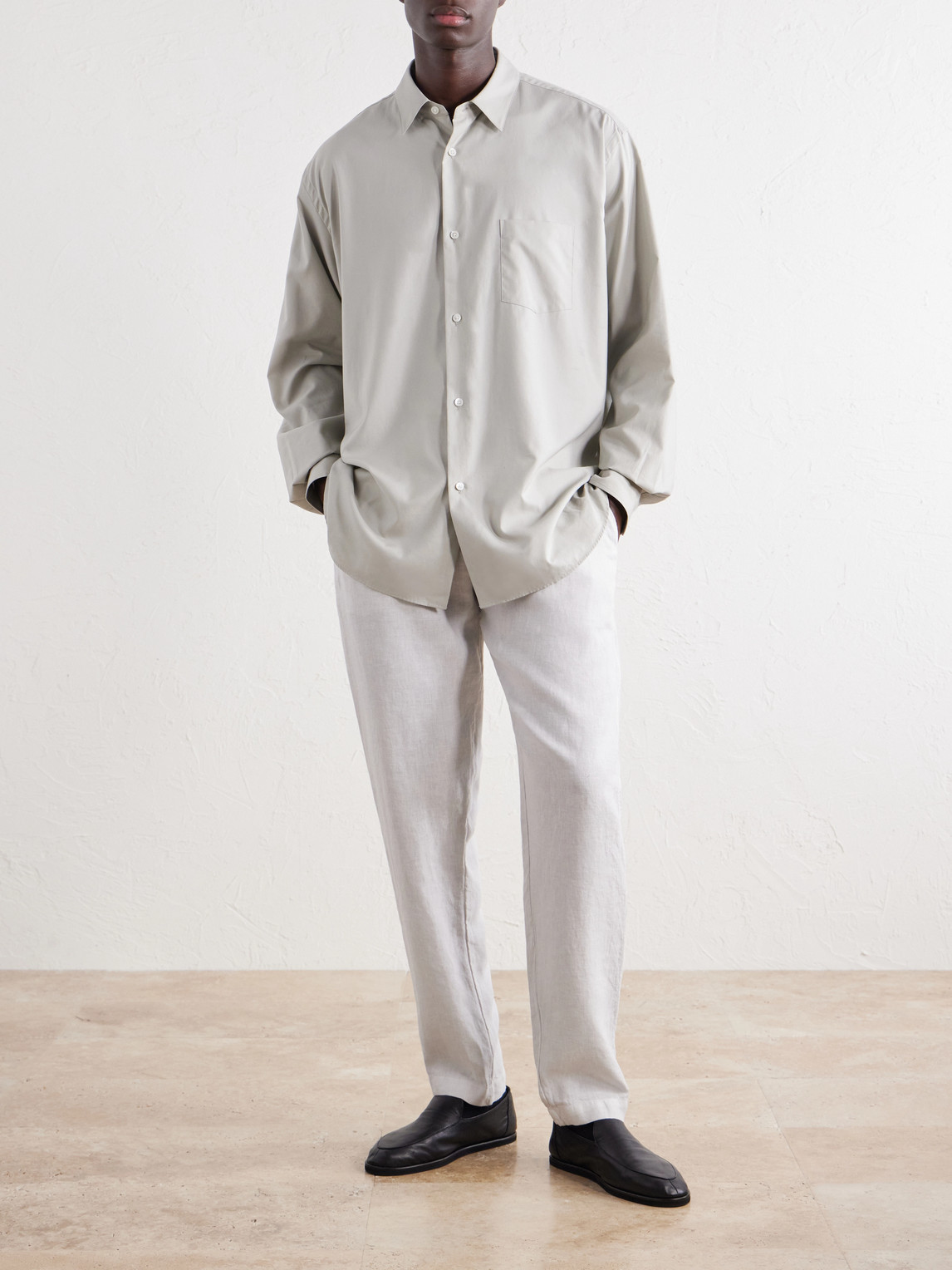 Straight-Leg Linen Drawstring Trousers