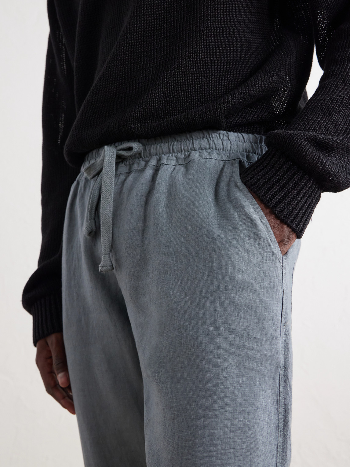 Straight-Leg Linen Drawstring Trousers