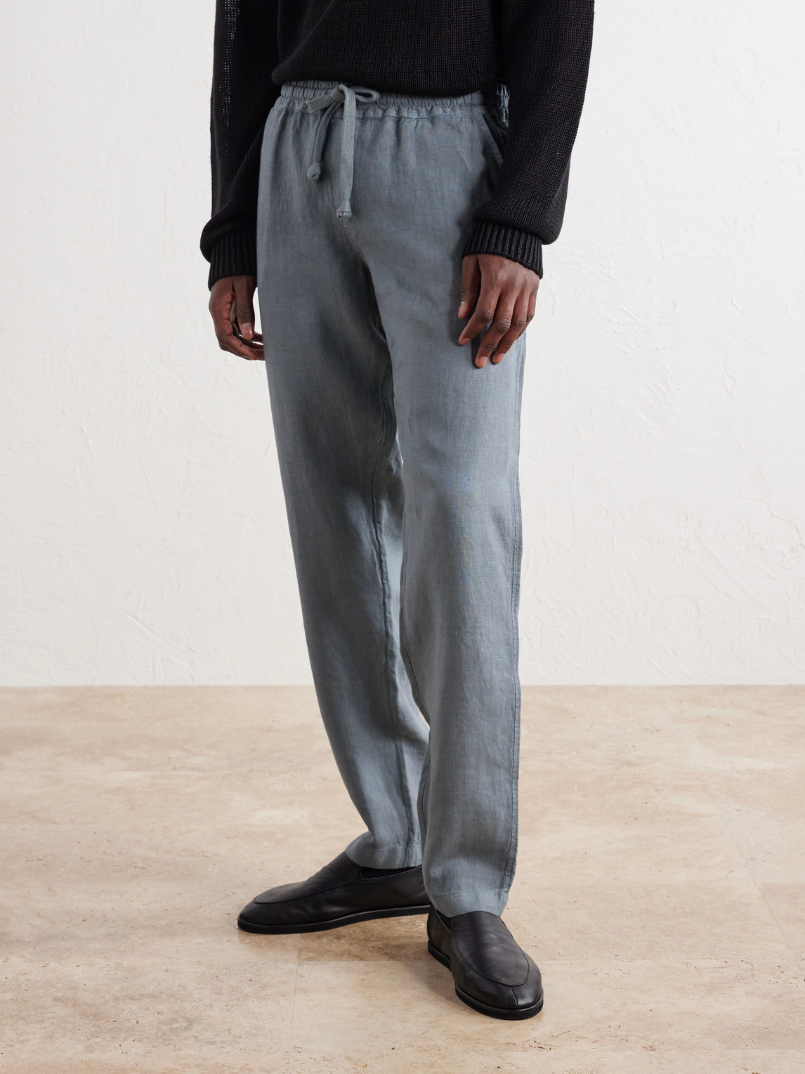 Straight-Leg Linen Drawstring Trousers
