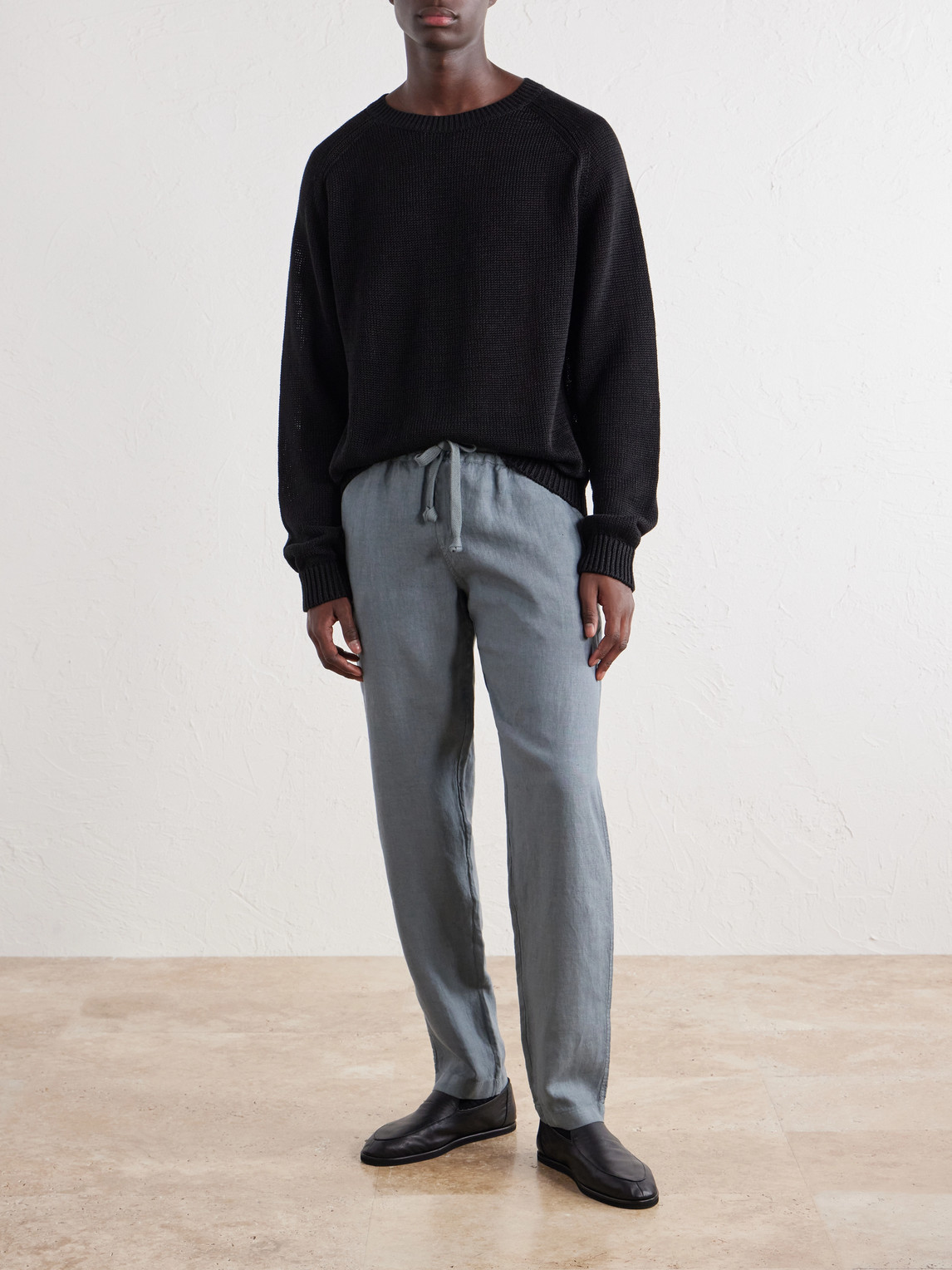 Straight-Leg Linen Drawstring Trousers
