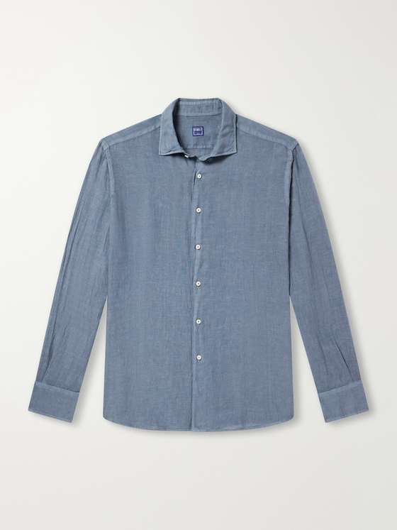 Fedeli Nick Slim-Fit Cutaway-Collar Linen Shirt