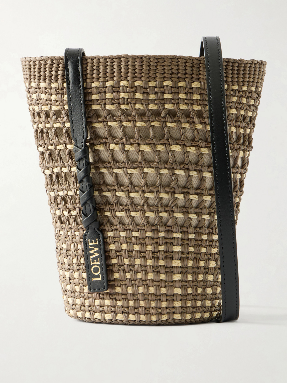Loewe Paula's Ibiza Braid Leather-trimmed Raffia Shoulder Bag In Brown