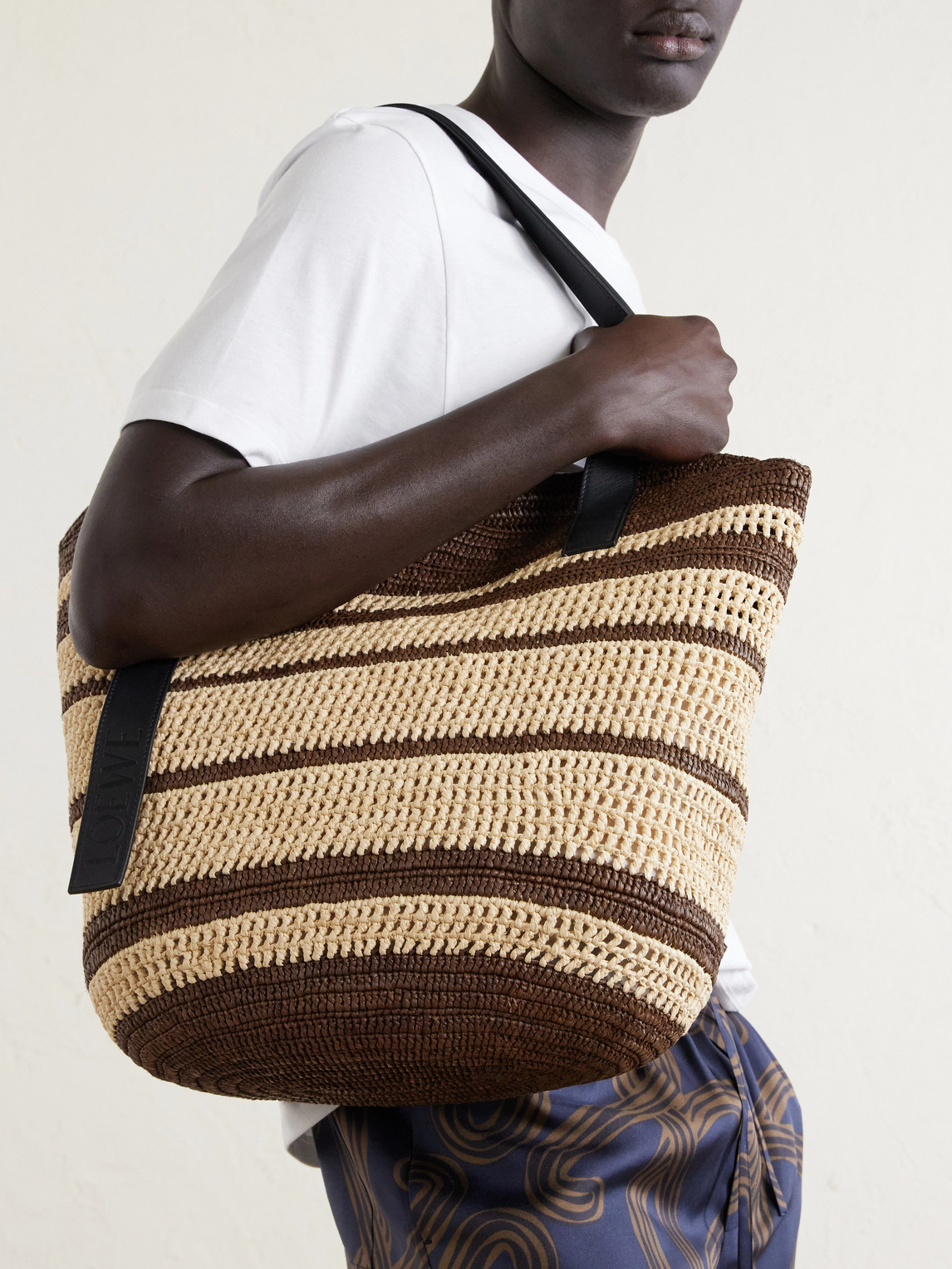 Loewe Loop Basket Striped Shoulder Bag In Brown