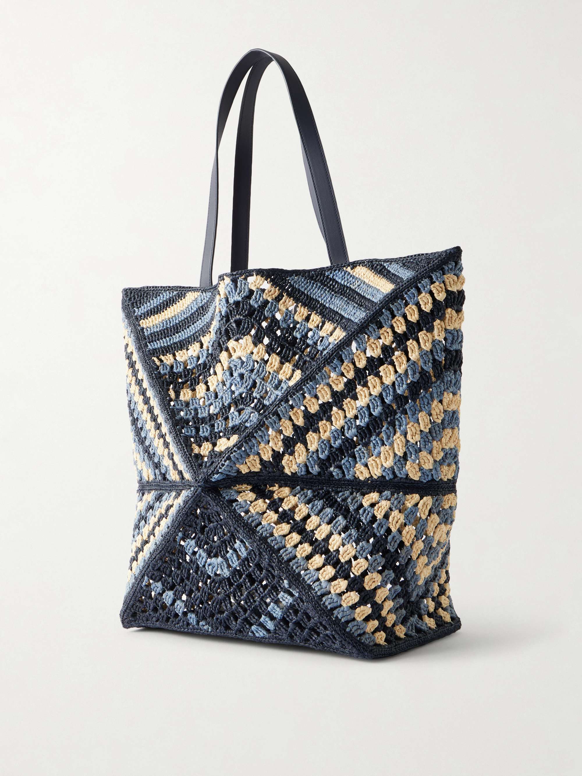 LOEWE + Paula's Ibiza Puzzle Fold Large Leather-Trimmed Raffia