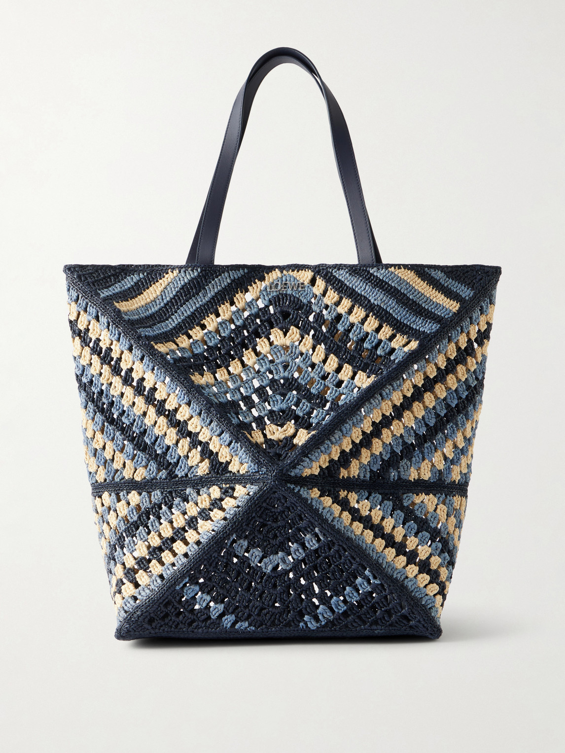 Loewe Paula's Ibiza Puzzle Fold Large Leather-trimmed Raffia Shoulder Bag In Blue