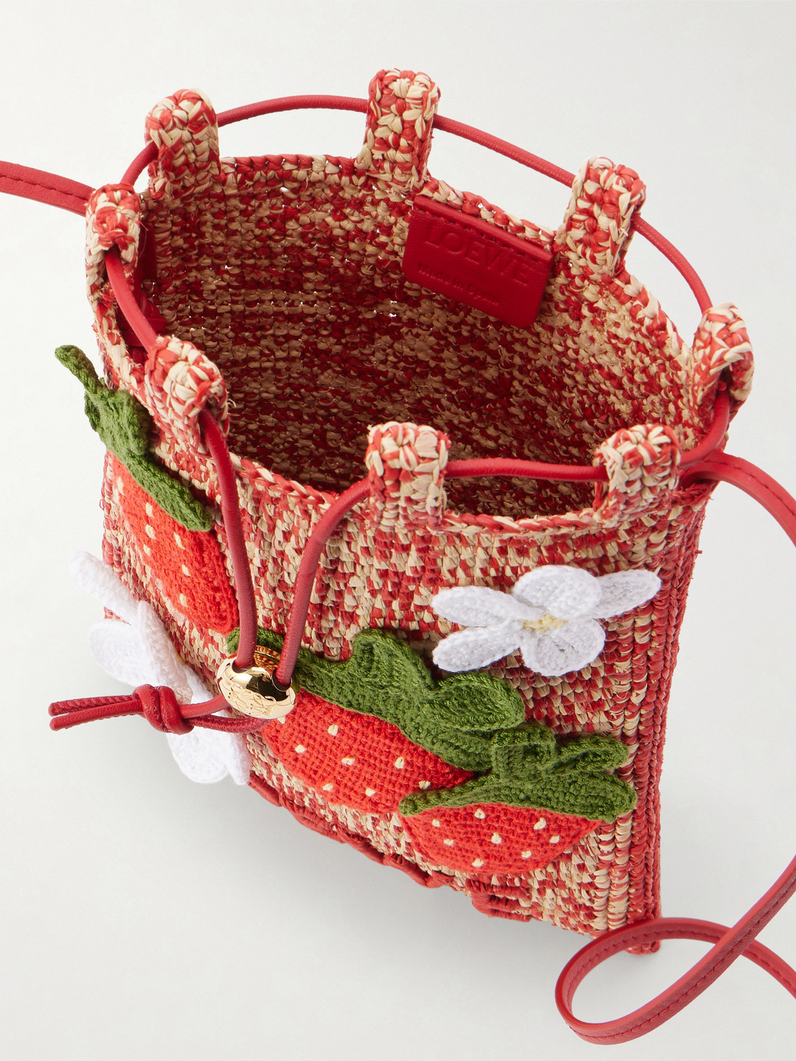 Loewe Strawberry-embellishment Raffia Crossbody Bag In Brown