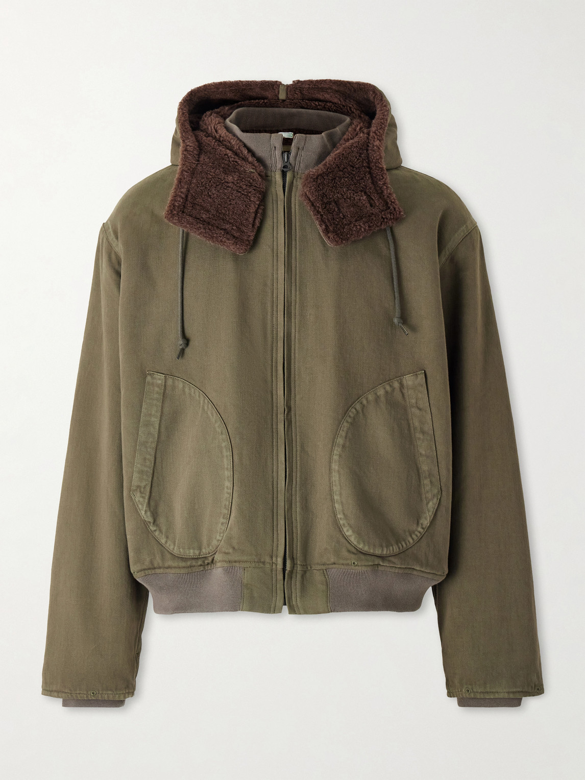 A.presse Hooded Plush-trimmed Cotton-canvas Bomber Jacket In Green
