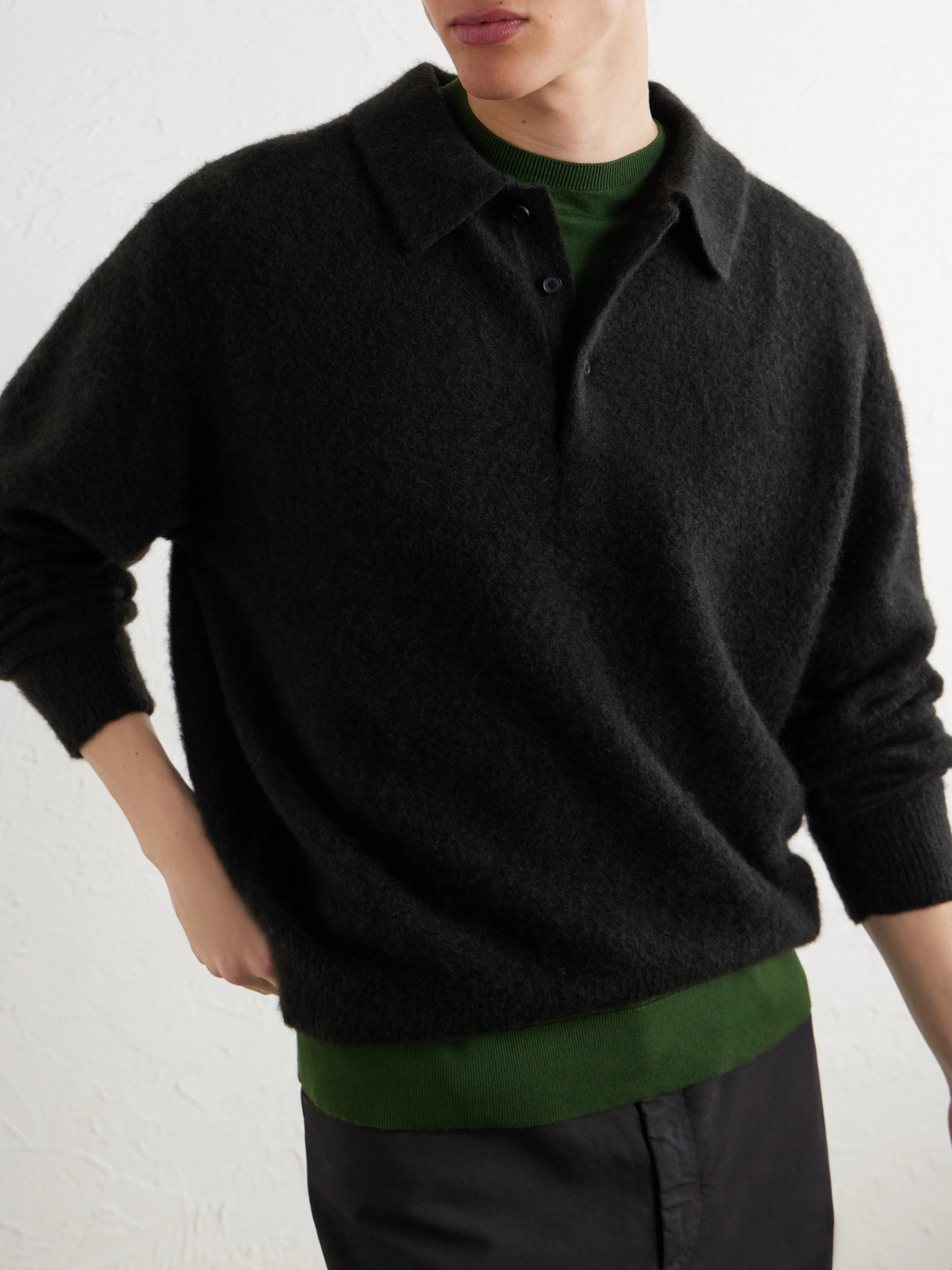 Brushed Cashmere Polo Sweater