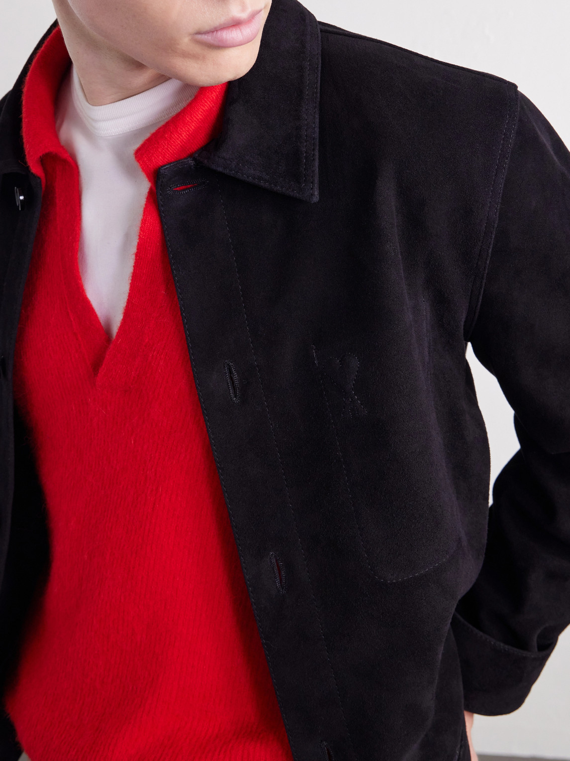 Logo-Embossed Suede Jacket