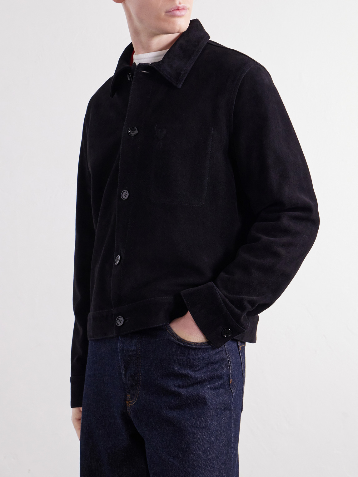 Logo-Embossed Suede Jacket