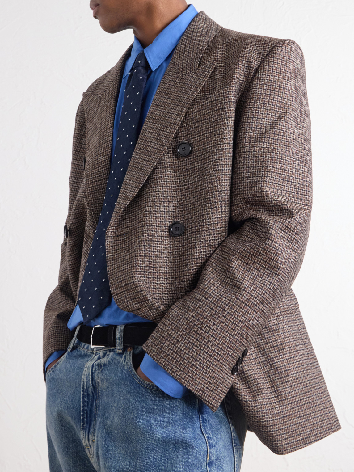 Double-Breasted Houndstooth Virgin Blazer