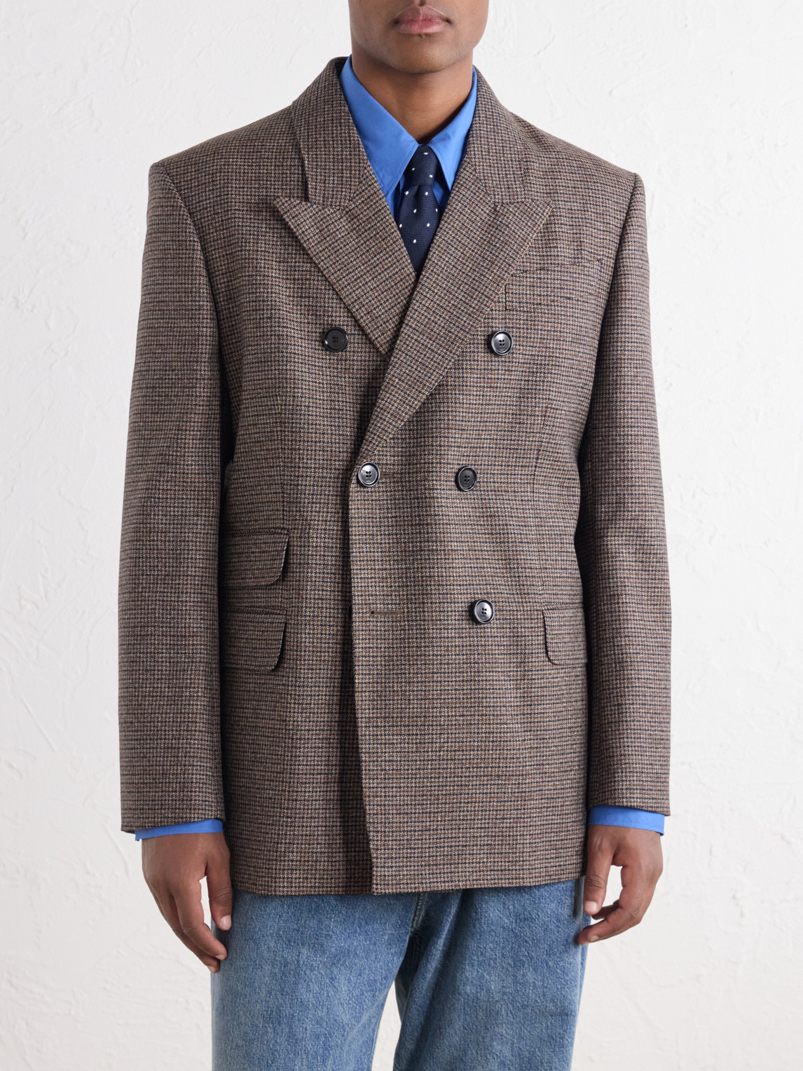 Double-Breasted Houndstooth Virgin Blazer