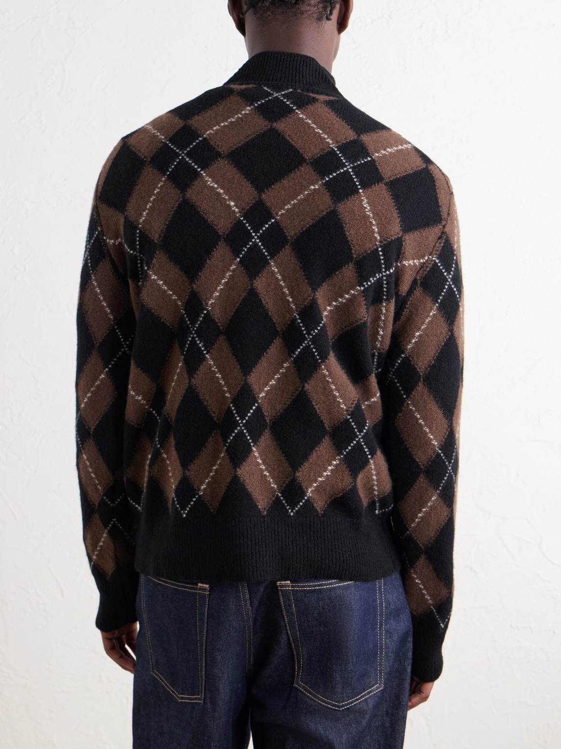 Logo-Appliquéd Argyle Virgin Wool Half-Zip Sweater