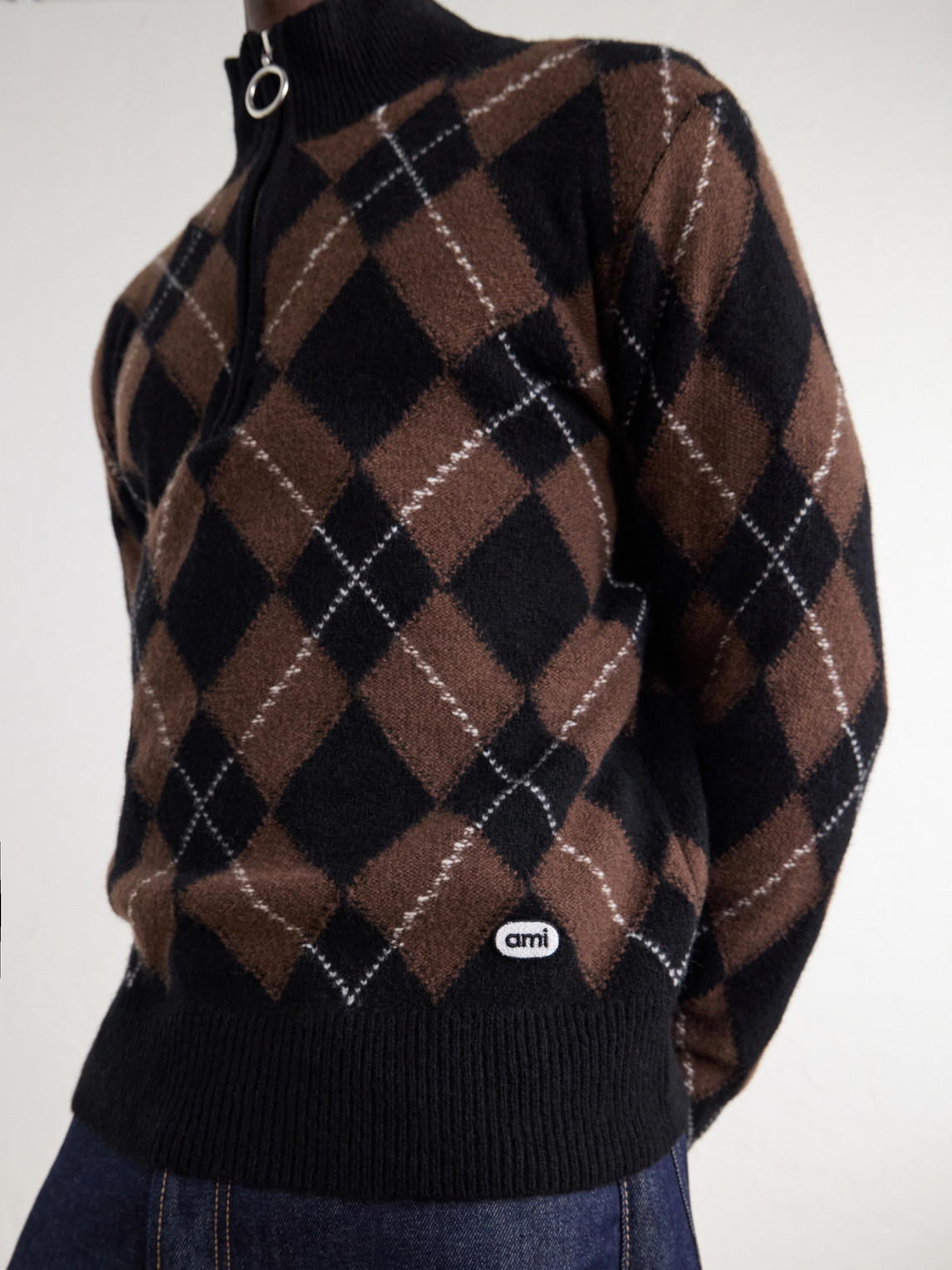 Logo-Appliquéd Argyle Virgin Wool Half-Zip Sweater