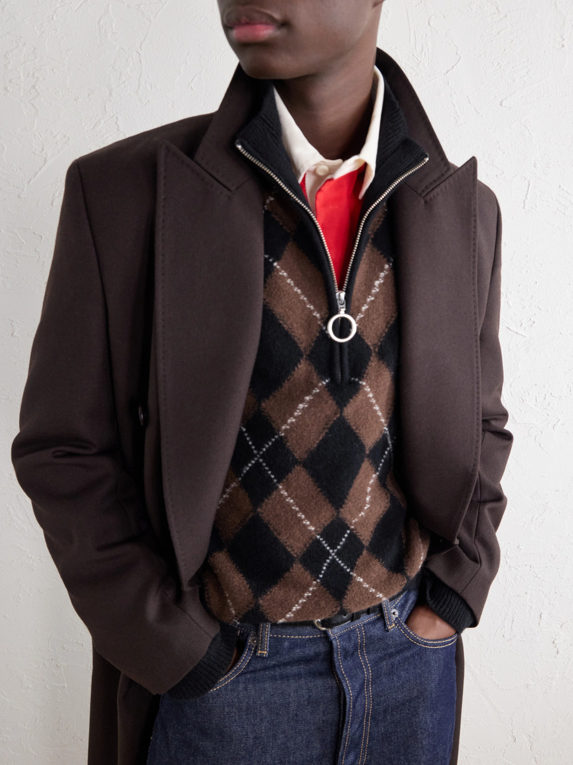 Logo-Appliquéd Argyle Virgin Wool Half-Zip Sweater