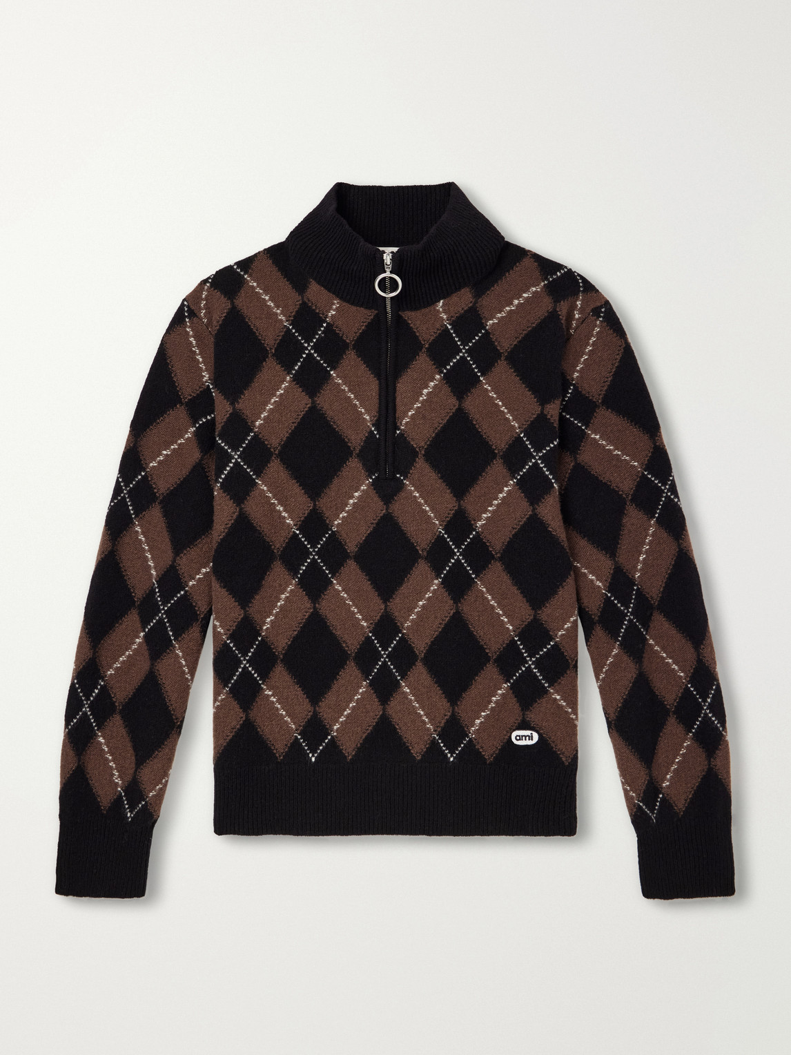Logo-Appliquéd Argyle Virgin Wool Half-Zip Sweater