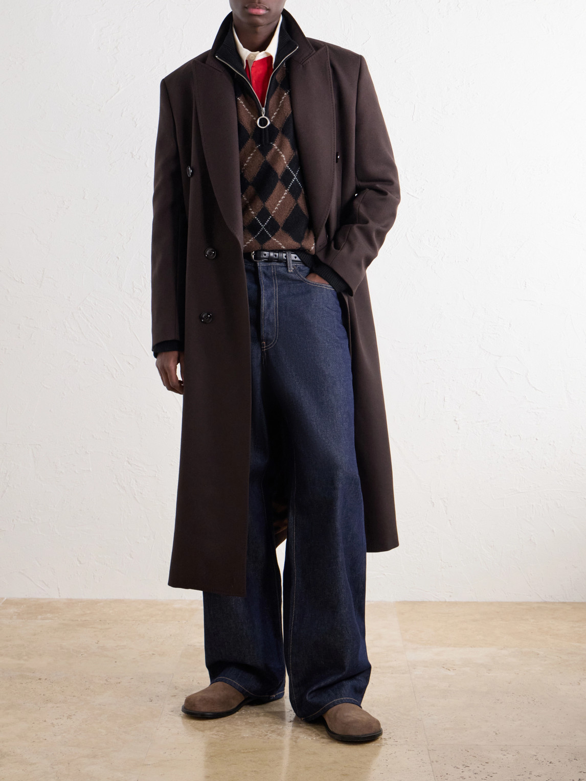 Logo-Appliquéd Argyle Virgin Wool Half-Zip Sweater