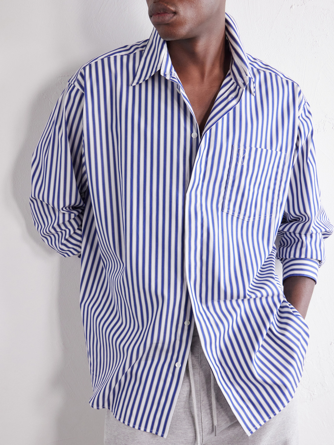Logo-Embroidered Striped Cotton Shirt