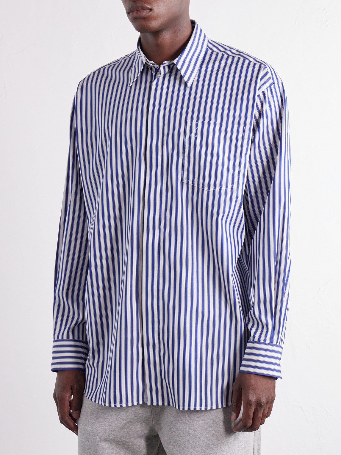 Logo-Embroidered Striped Cotton Shirt