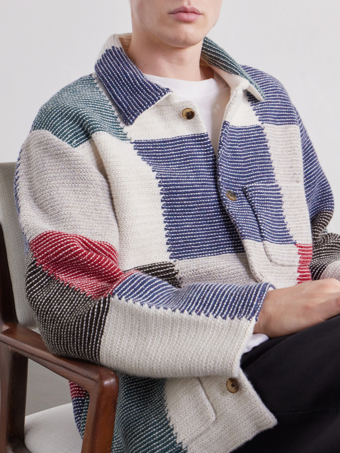 Aimé Leon Dore Patchwork Intarsia-knit Wool-blend Jacket In Multi