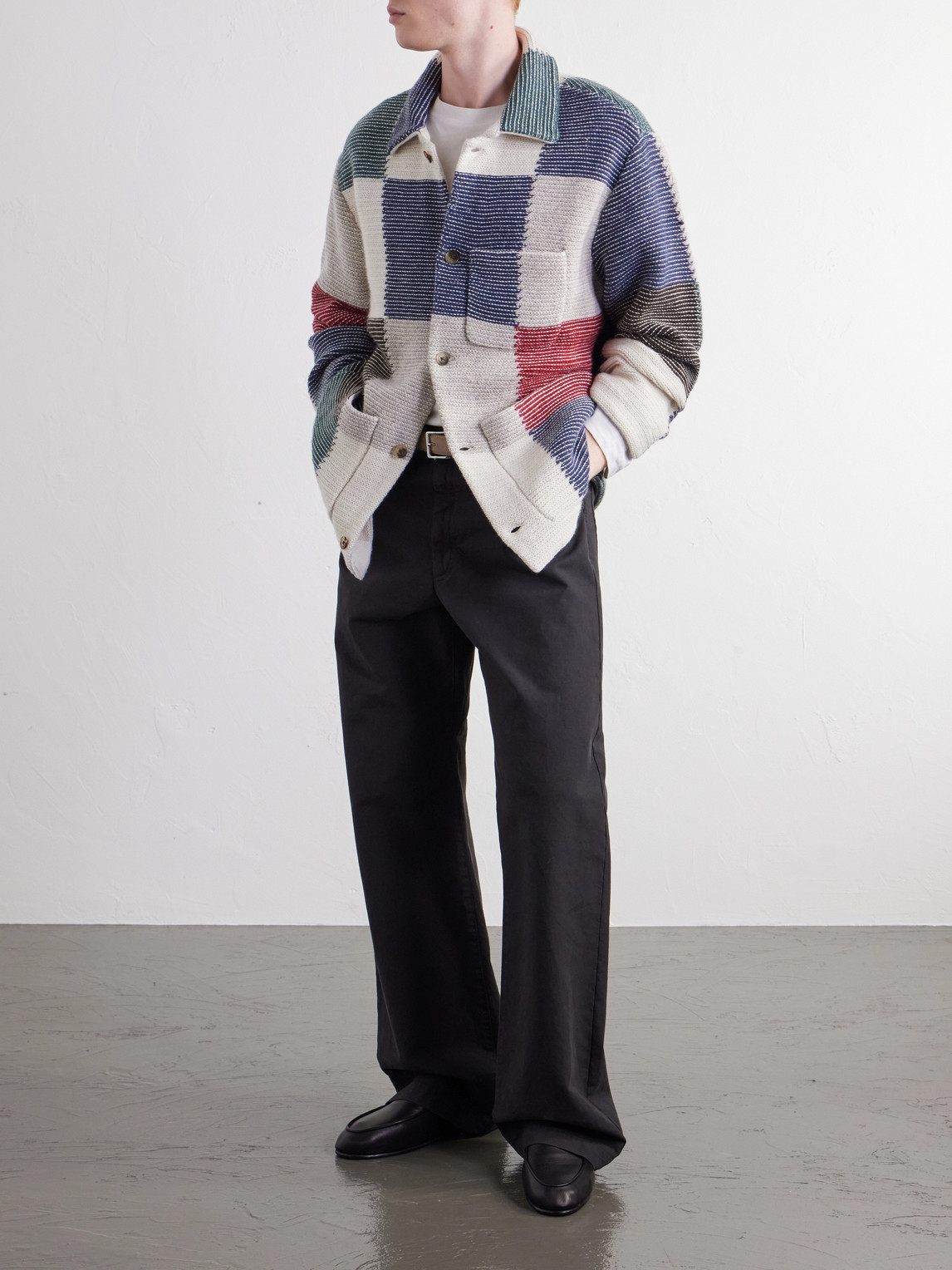 Aimé Leon Dore Patchwork Intarsia-knit Wool-blend Jacket In Multi