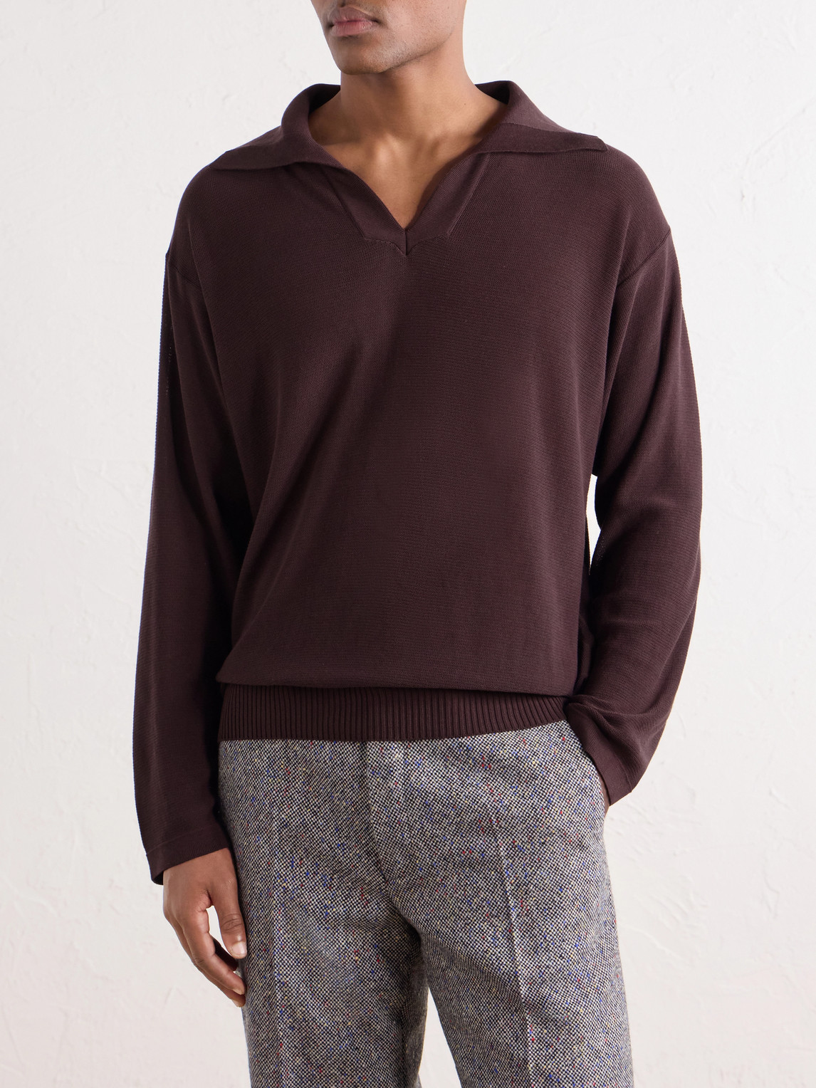 Knitted Cotton-Crepe Polo Shirt