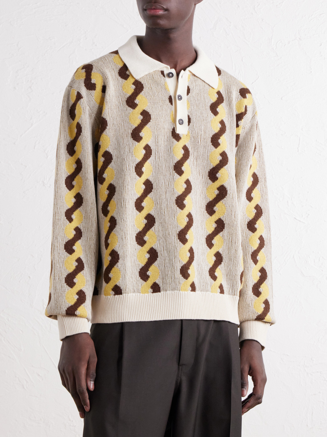 Lasso Jacquard-Knit Cotton, Alpaca And Merino Wool-Blend Polo Sweater
