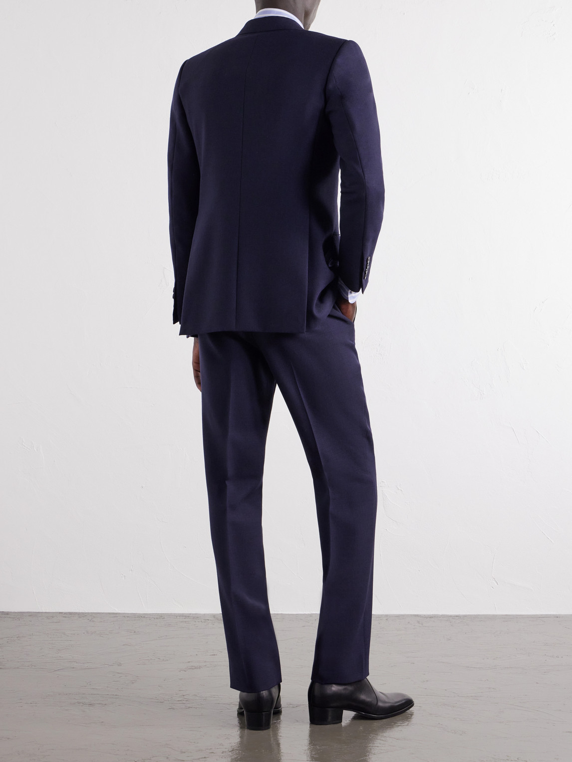 Husbands Double-breasted Wool-fresco Suit In Blue