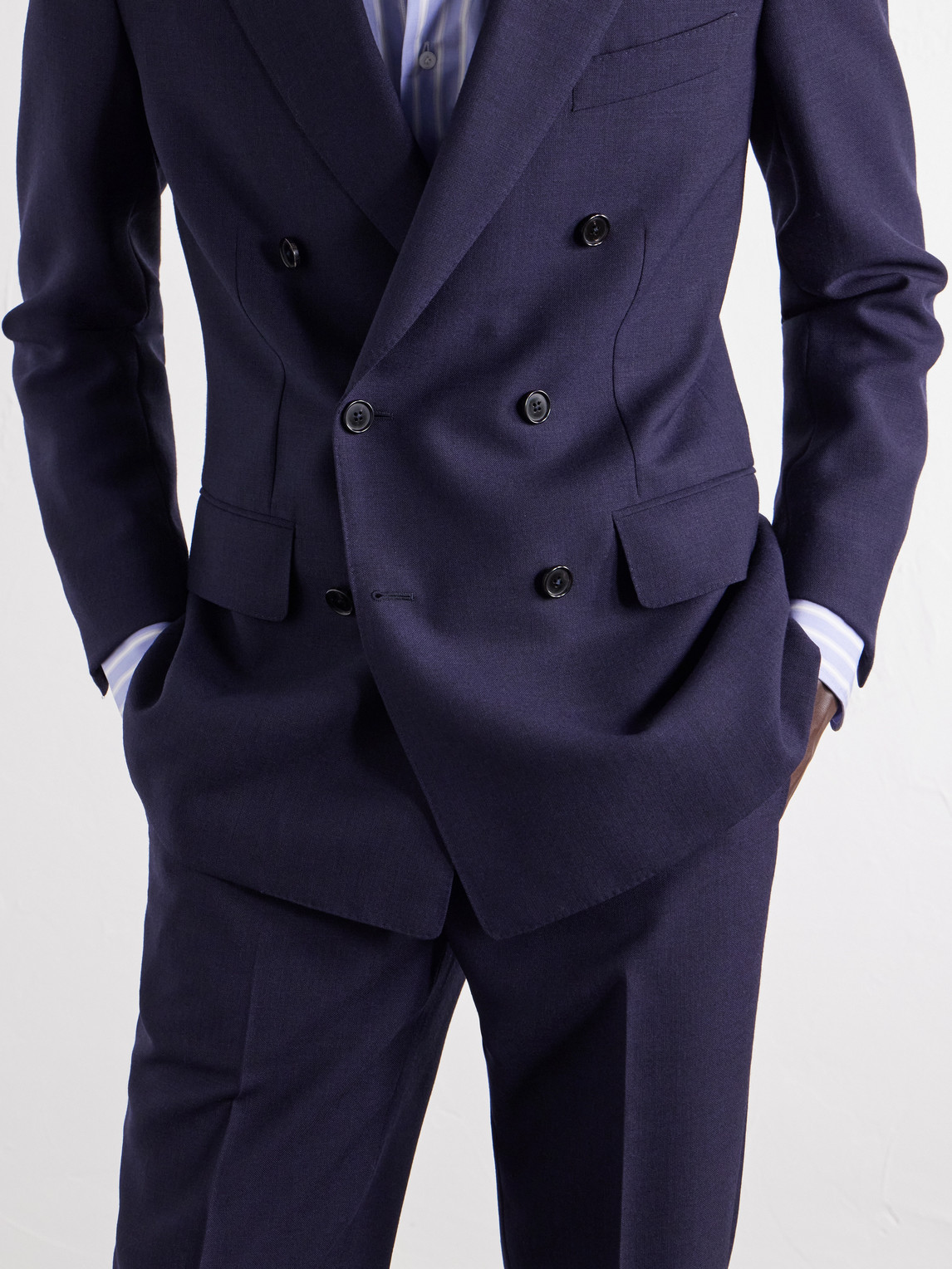 Husbands Double-breasted Wool-fresco Suit In Blue
