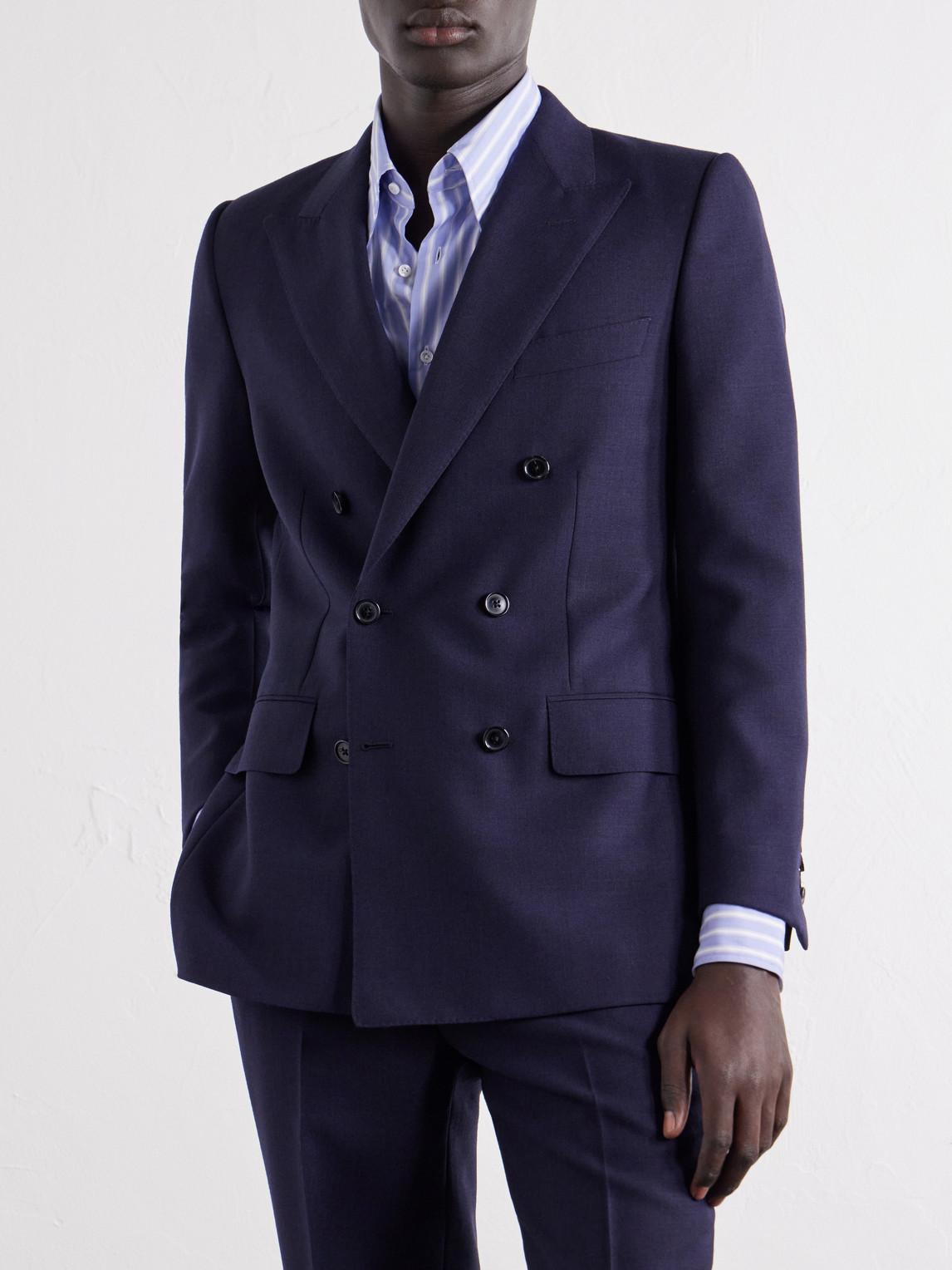 Husbands Double-breasted Wool-fresco Suit In Blue