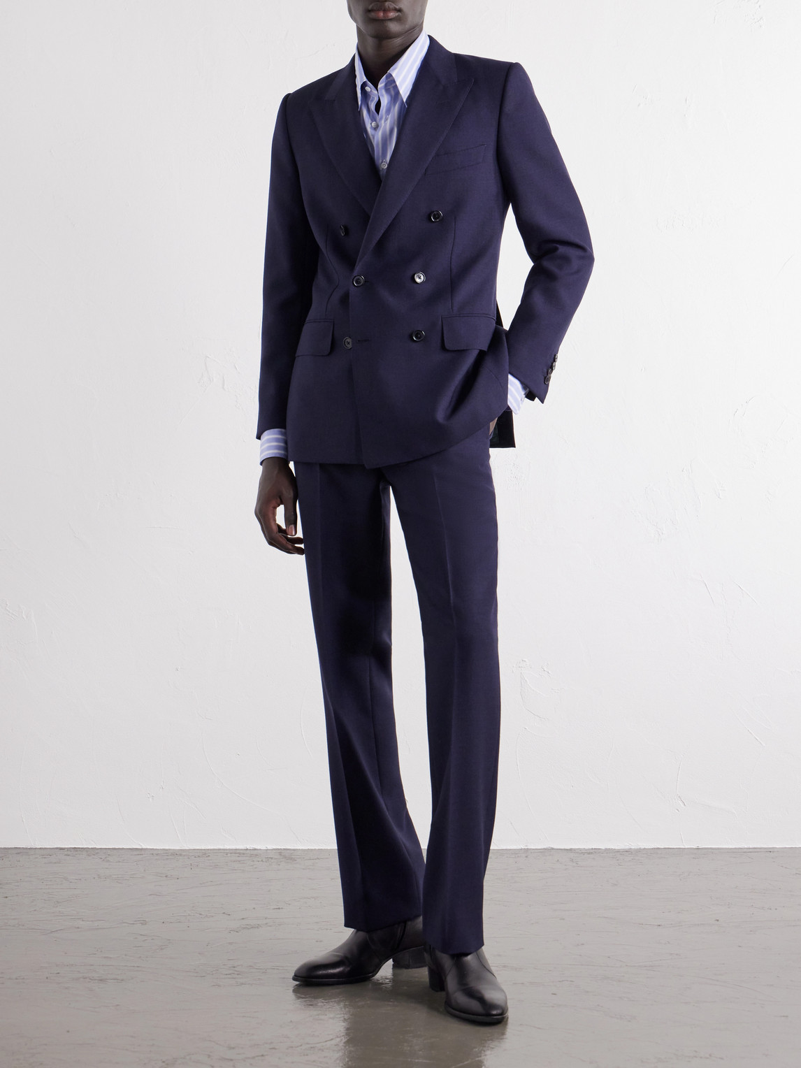 Husbands Double-breasted Wool-fresco Suit In Blue