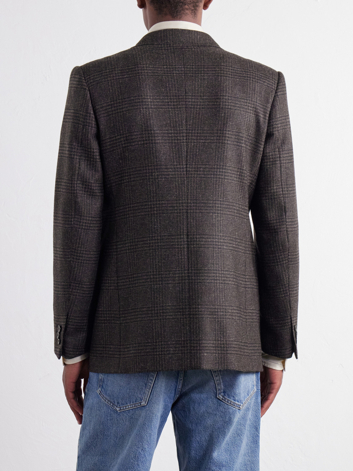 Double-Breasted Prince Of Wales Merino Wool-Twill Blazer