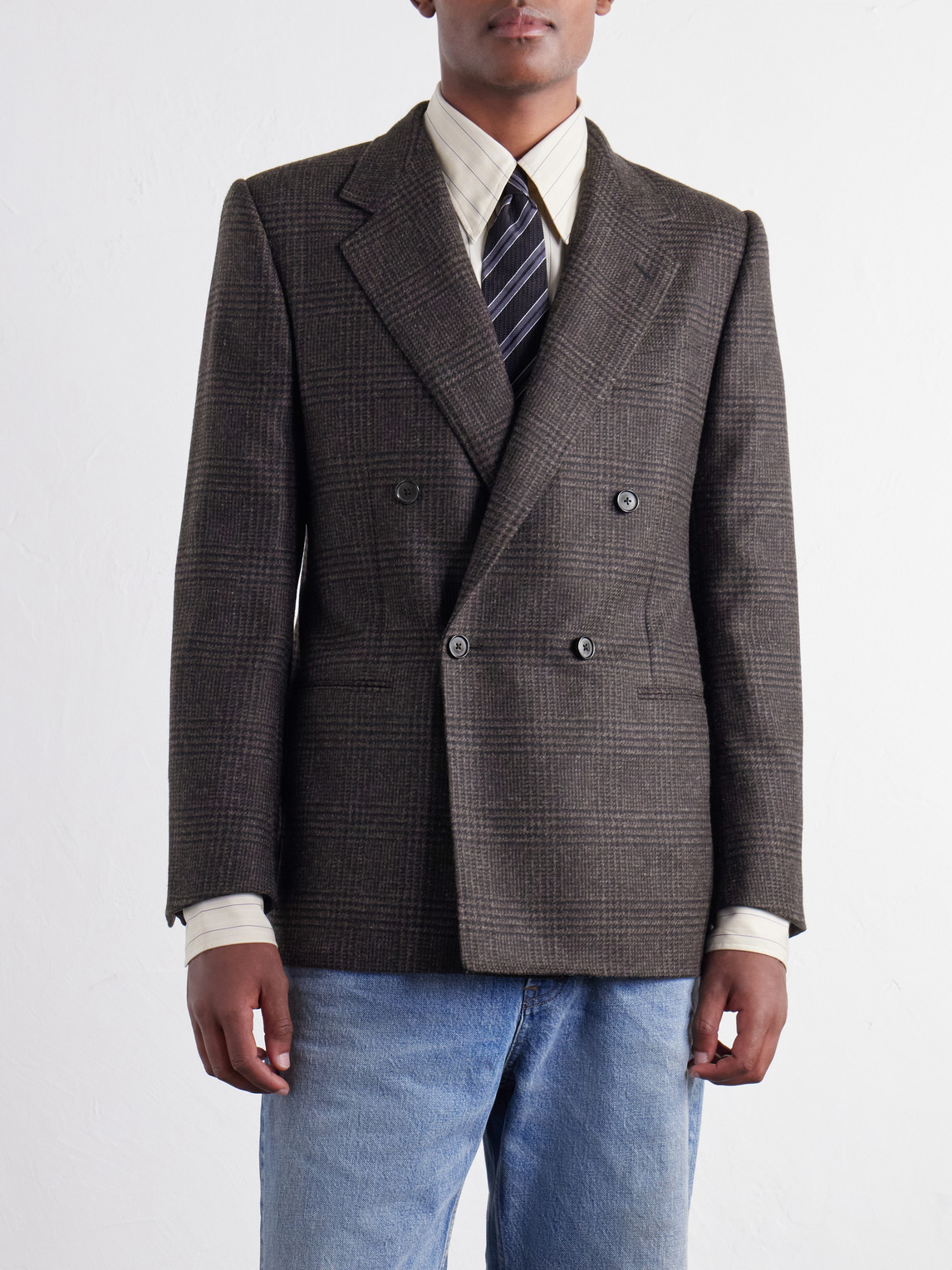 Double-Breasted Prince Of Wales Merino Wool-Twill Blazer
