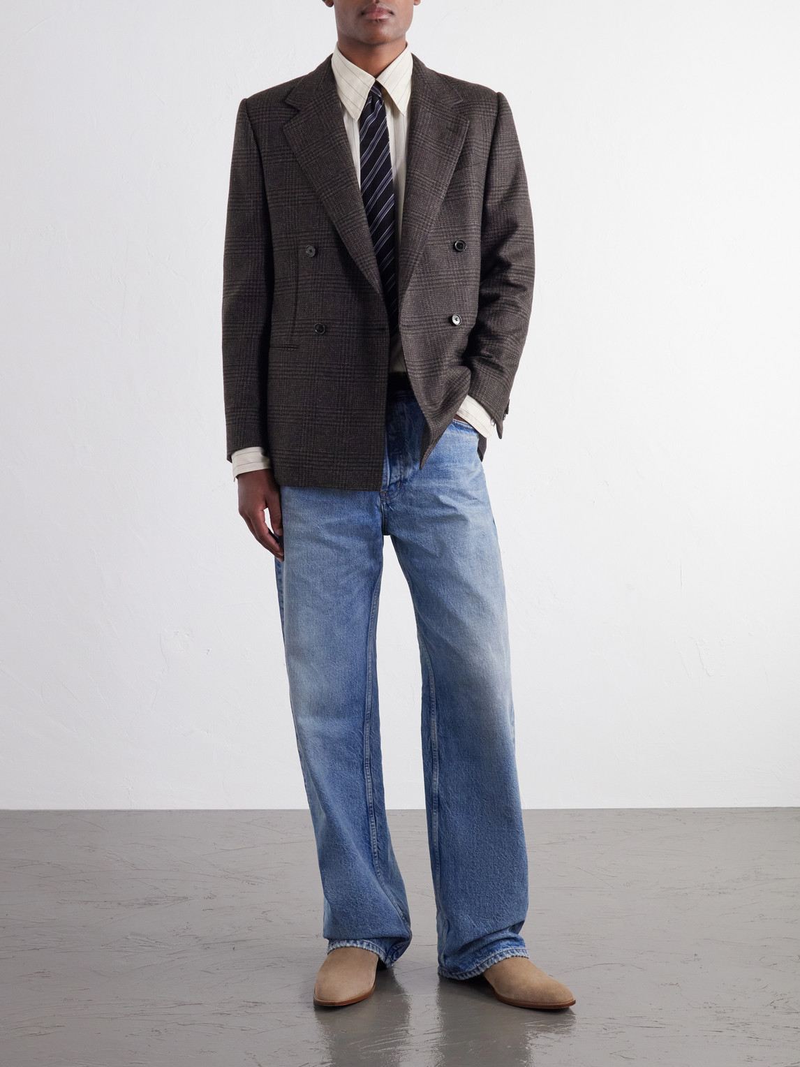 Double-Breasted Prince Of Wales Merino Wool-Twill Blazer