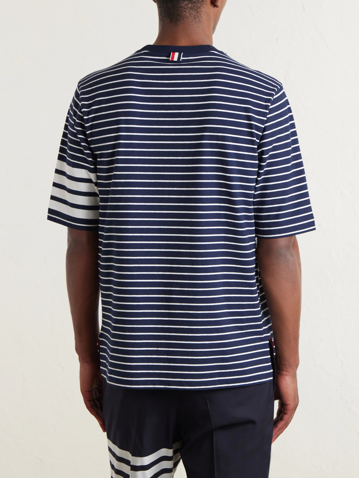 Thom Browne 4-bar Striped Cotton T-shirt In Blue