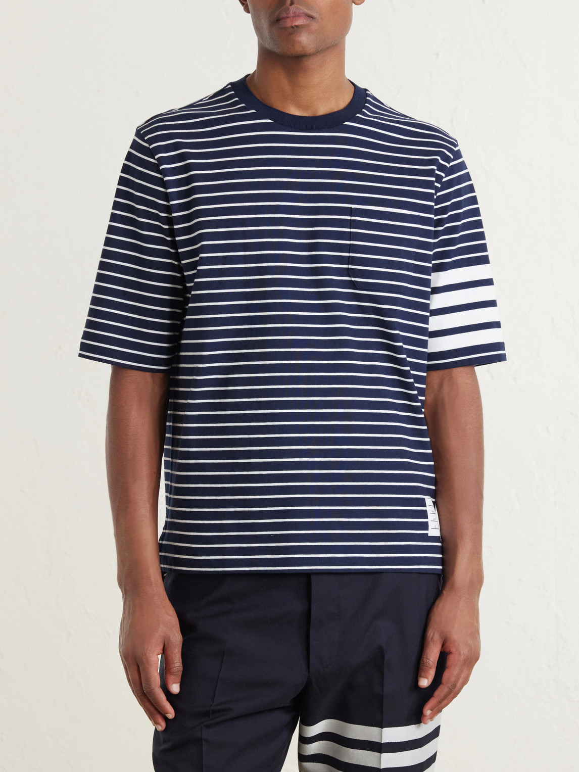 Thom Browne 4-bar Striped Cotton T-shirt In Blue