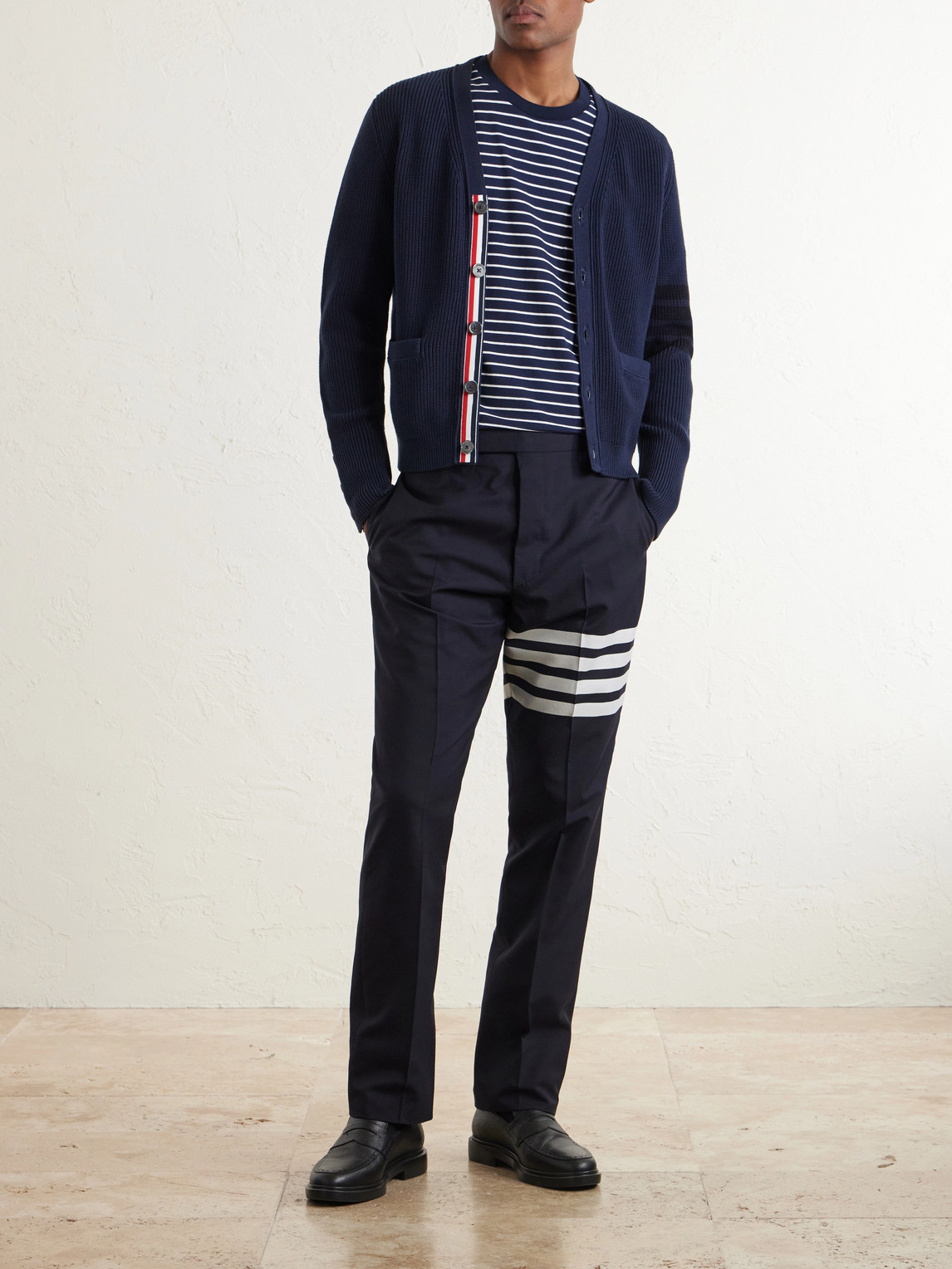 Thom Browne 4-bar Striped Cotton T-shirt In Blue