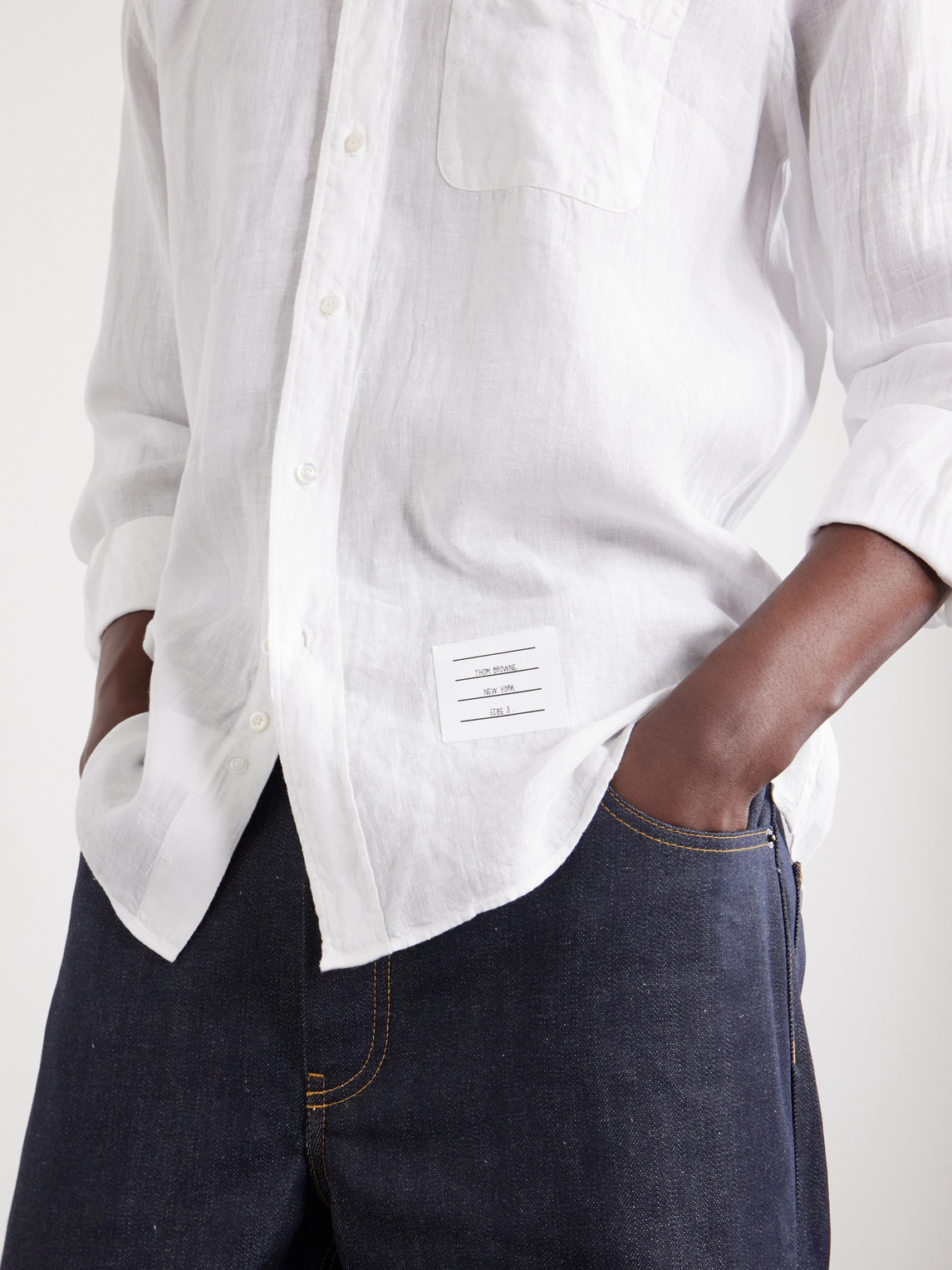 Logo-Appliquéd 4-Bar Linen Shirt