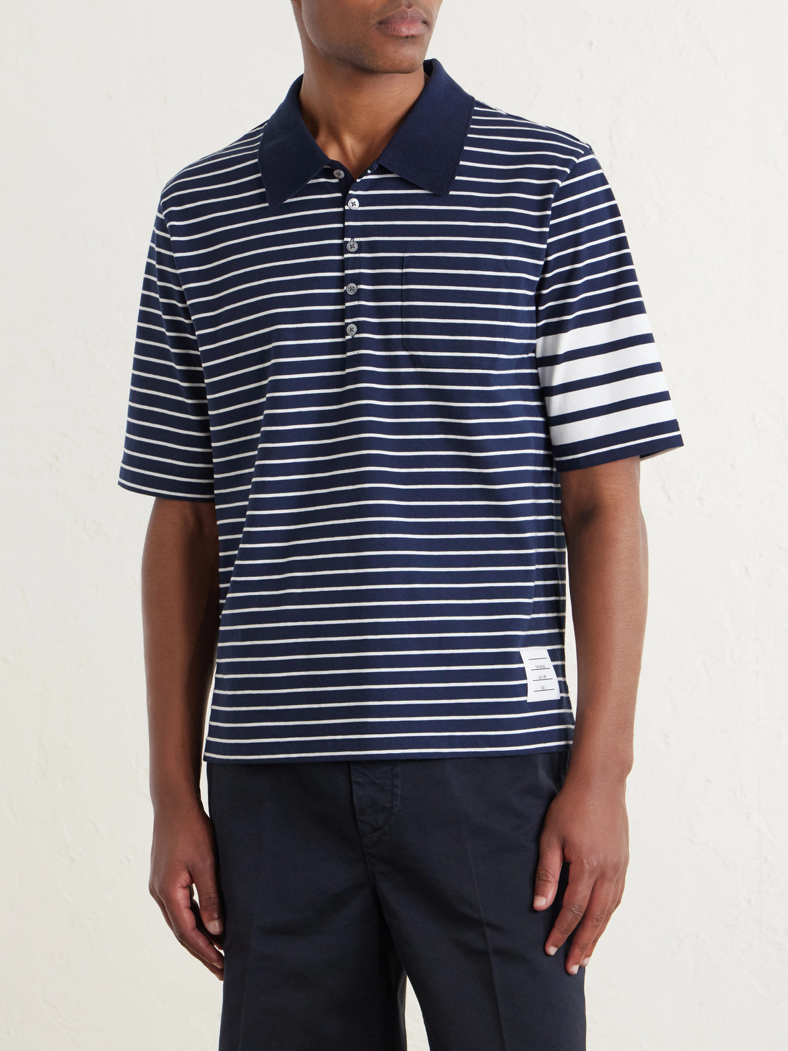 Striped Logo-Appliqué Cotton-Blend Terry Polo Shirt