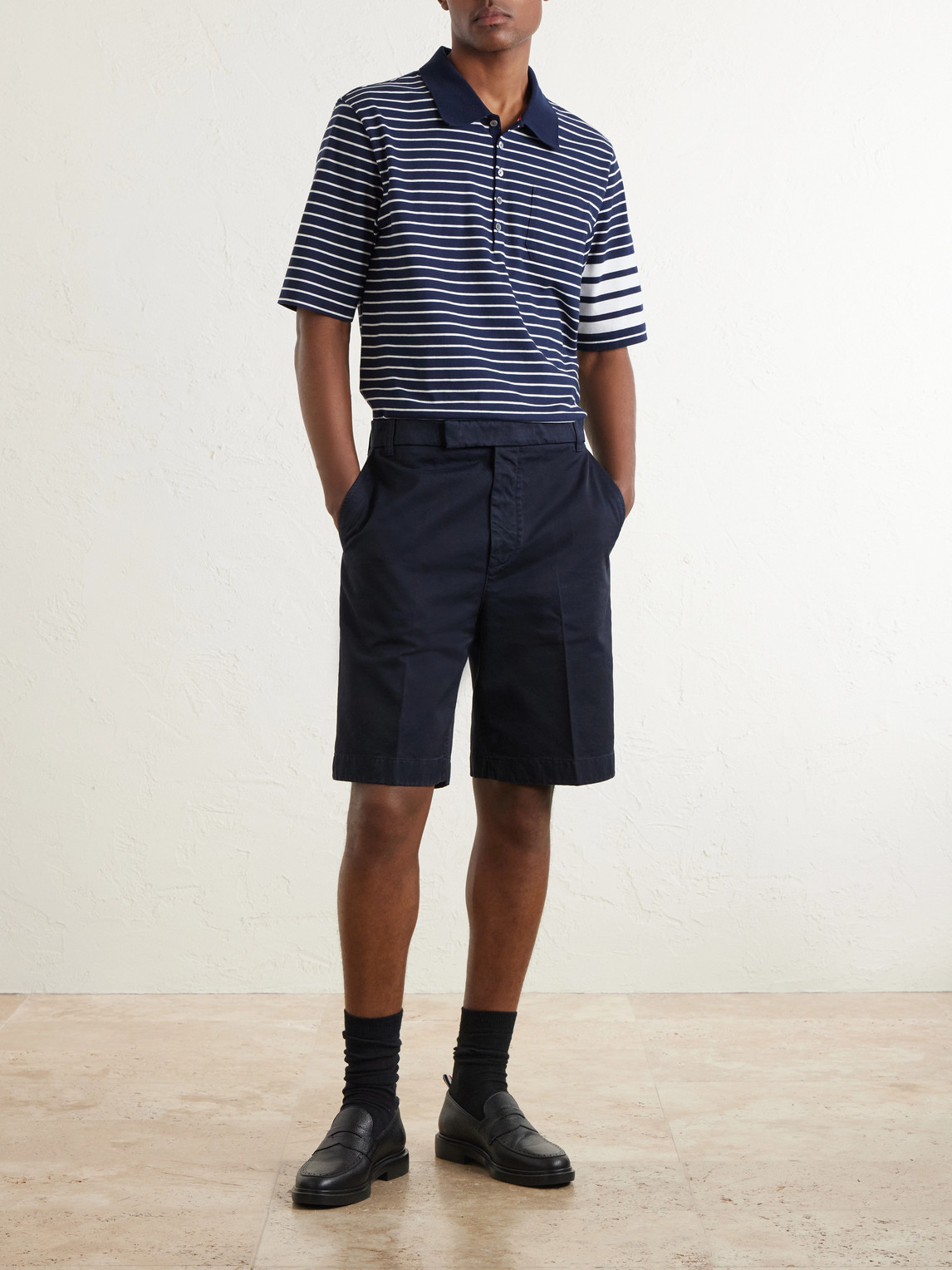 Striped Logo-Appliqué Cotton-Blend Terry Polo Shirt