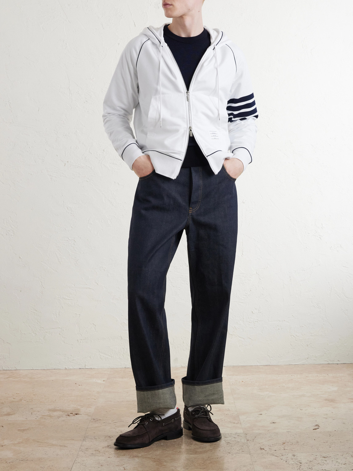 Striped Cotton-Jersey Zip-Up Hoodie