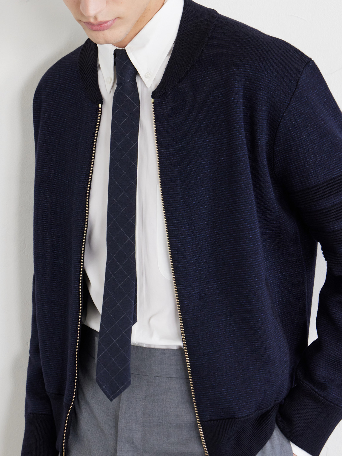 Thom Browne 2cm Checked Cotton And Wool-blend Tie In Blue