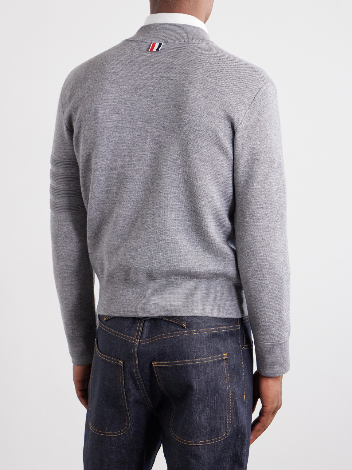 Striped Wool, Linen And Cotton-Blend Zip-Up Cardigan
