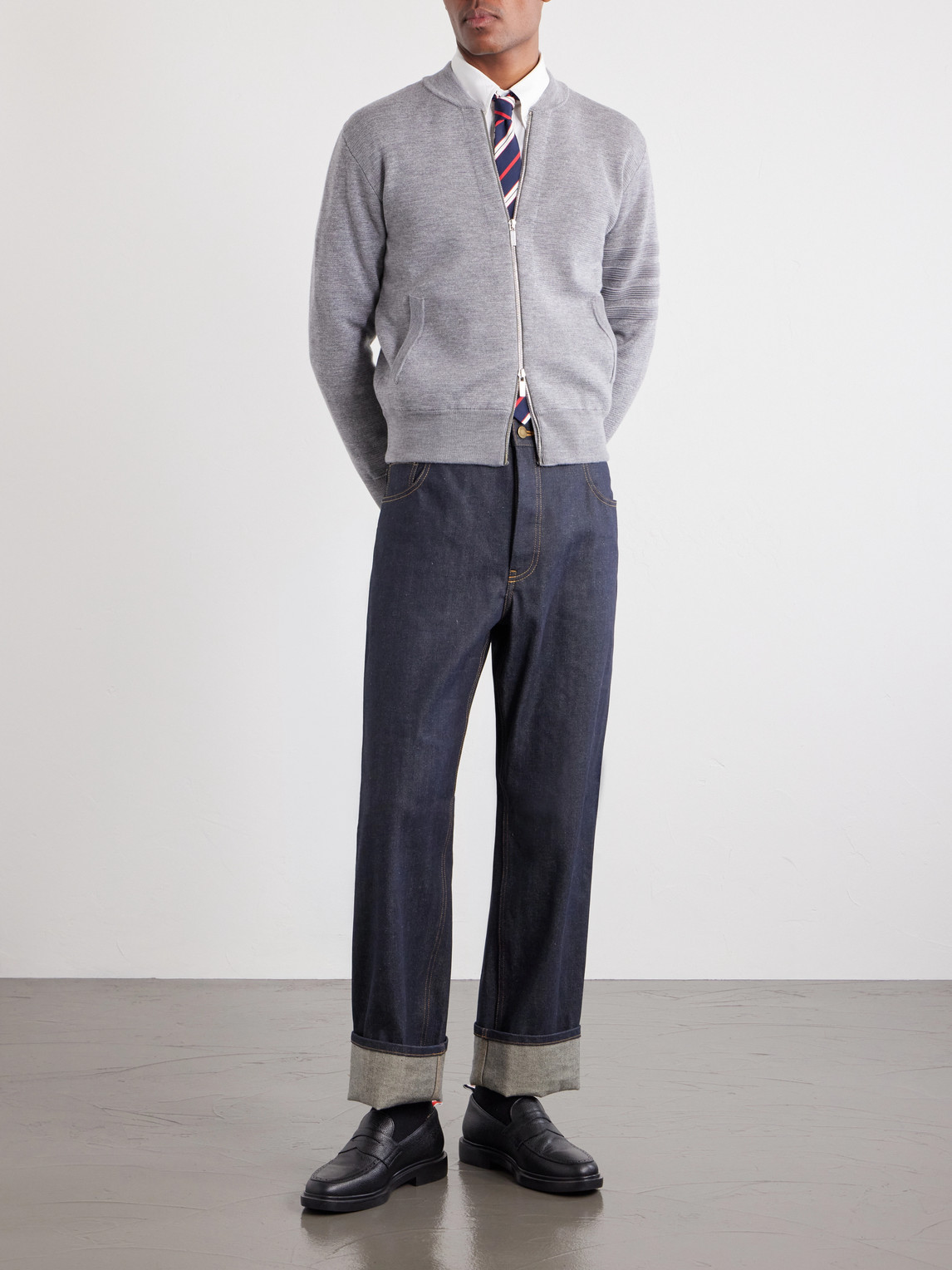 Striped Wool, Linen And Cotton-Blend Zip-Up Cardigan