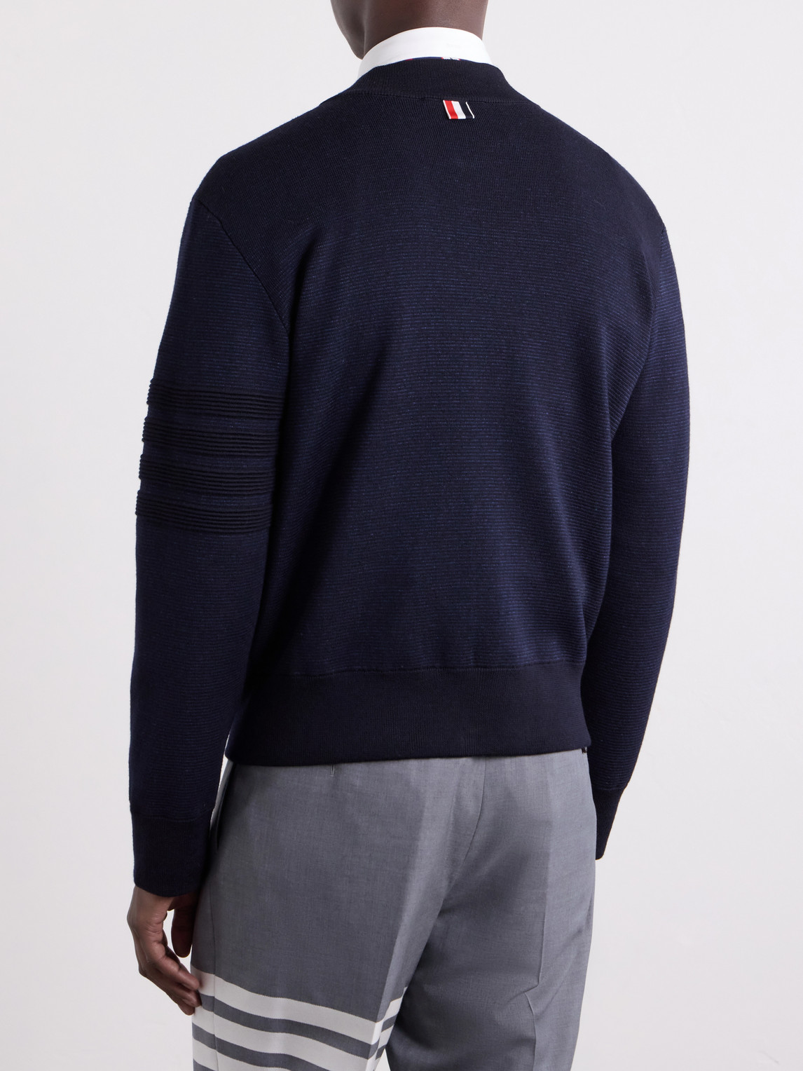 Striped Wool, Linen And Cotton-Blend Zip-Up Cardigan