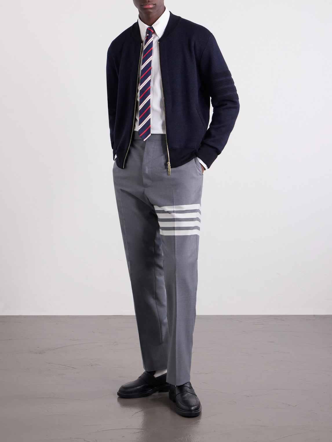Striped Wool, Linen And Cotton-Blend Zip-Up Cardigan