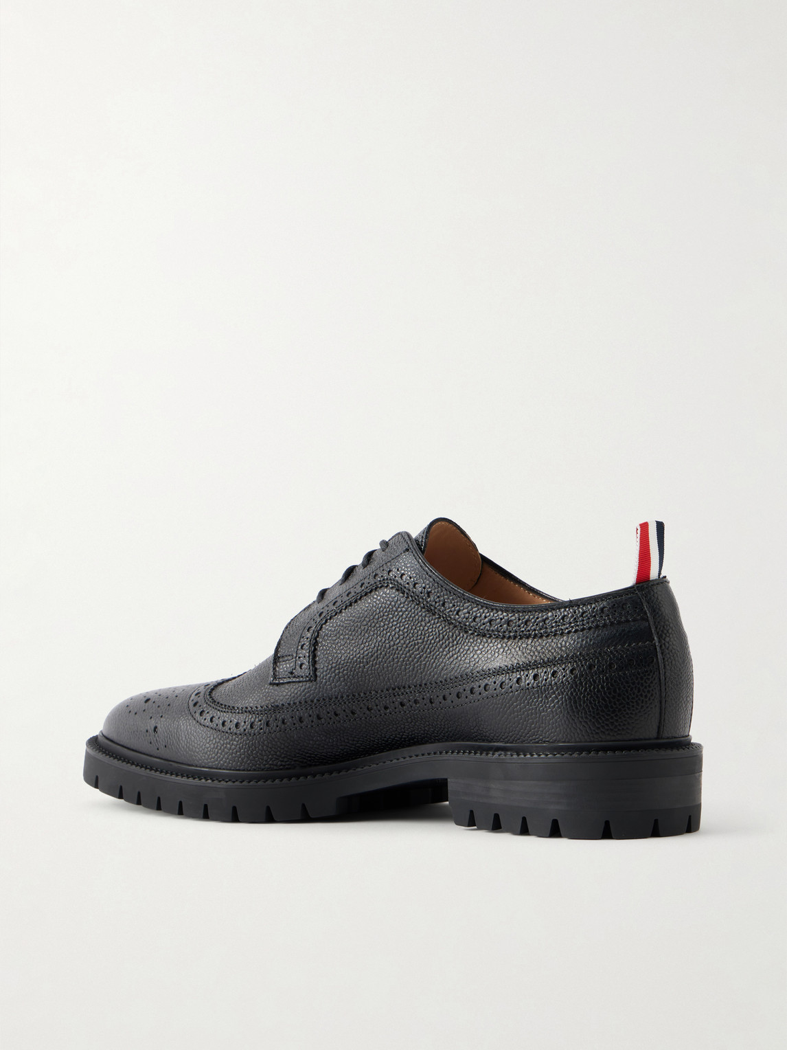 Thom Browne Longwing Pebble-grain Leather Brogues In Black