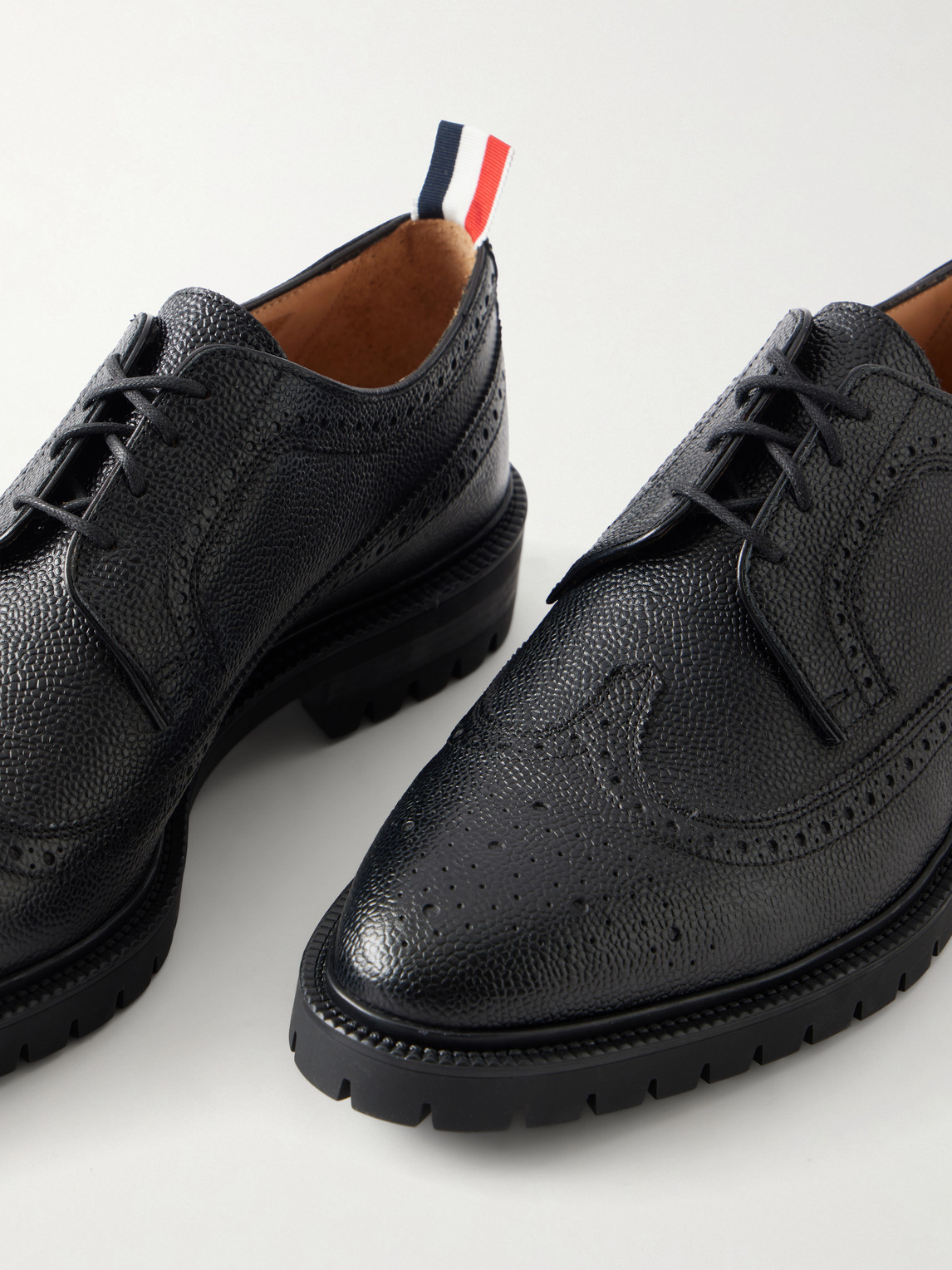 Thom Browne Longwing Pebble-grain Leather Brogues In Black